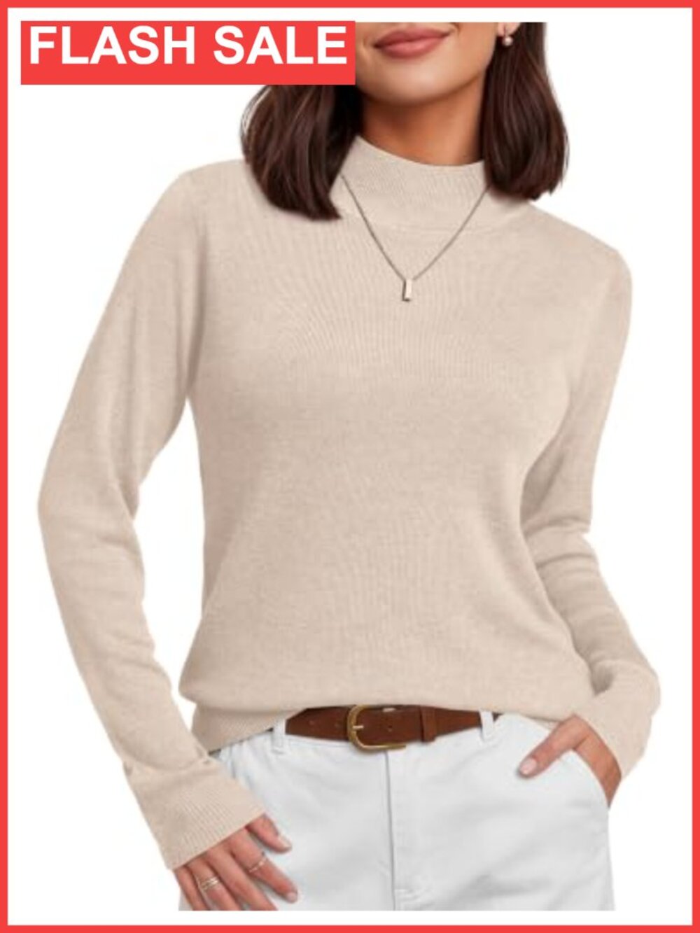 Wool Blend Mock Turtleneck Long Sleeve Knit Pullover Sweater Women